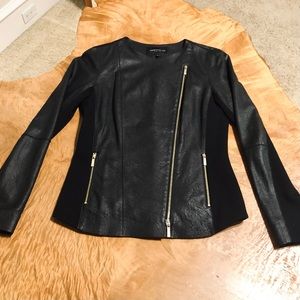 Lafayette 148 Black Leather Gold Tone Blazer Jacket